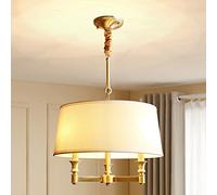 VVHUDA Lampada a Sospensione, Lampadario a Tamburo Tradizionale Tessuto Bianco Classico Stile Moderno a 3 Luci, Lampada a Tamburo Sospesa a Soffitto in Ottone per Sala da Pranzo, 18" small gift