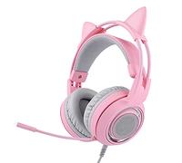 Vvikizy Cuffie da Gioco Cablate USB con Microfono Montato Sulla Testa Altoparlanti di Alta qualità Canale 7.1 per Giocatori con Comfort Ergonomico e Luce Rosa (Rosa)