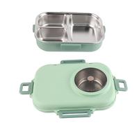 Vvikizy Lunch Box Termico 1100ml, Box in Acciaio Inossidabile 304 a Doppio Strato con Coperchio a Tenuta Stagna, Bacchette, Cucchiaio, Ciotola per Zuppa per Adulti, Bambini (Verde)
