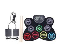 Vvikizy Set di Batteria Elettrica Arrotolabile, Pad per Batteria Elettronica Portatile con Altoparlanti Stereo Integrati e 7 Toni, con Pedale e Bacchette, per Esercitazioni Ed Esibizioni