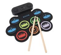 Vvikizy Set di Pad per Batteria Elettronica Portatile Arrotolabile con Doppio Altoparlante MIDI Bluetooth, Jack per Cuffie da 3,5 Mm, Batteria Integrata da 1200 MAh, ABS+silicone+legno, per Bambini