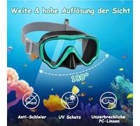 Vvinca Set da snorkeling per bambini dai 4 ai 14 anni in su, con boccaglio, set da immersione, per ragazze, ragazzi, 180°, anti-appannamento, regolabile, elastico, maschera da snorkeling, colore nero