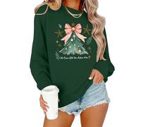 VVNTY - Maglione natalizio da donna, pullover divertente con scritta "Merry and Bright", a maniche lunghe, Verde2, L