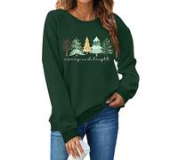 VVNTY - Maglione natalizio da donna, pullover divertente con scritta "Merry and Bright", a maniche lunghe, Verde 1, S