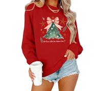 VVNTY - Maglione natalizio da donna, pullover divertente "Merry and Bright", a maniche lunghe, Rosso2., M