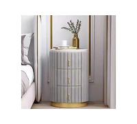vvppe Comodino Scandinavo Moderno con Piano in Marmo Nordico, Elegante Comodino in Velluto a 3 Cassetti con Armadietto, Tavolino Rotondo Moderno per Camera da Letto, Mobile Elegante Grigio 40X40X58cm