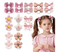 VVQWCY 20 elastici per capelli da ragazza, con fiocco rosa e fiore, graziosi accessori per capelli