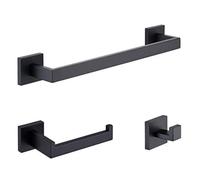 VVW&LIU Set di Accessori da Bagno in 3 Pezzi, Nero Opaco, Set di Accessori da Bagno da Parete, Gancio Appendiabiti in Acciaio Inossidabile, Carta igienica, H