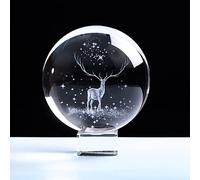 VVW&LIU Sfera di Wapiti 3D Inciso Globo di Vetro Ornamento di Cristallo Renna in Miniatura Decorazioni per la casa Accessori per la Decorazione di Natale Sfera, con Base in Cristallo, Sfera da 8 cm
