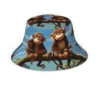 VVXBHGR Cappello da pescatore riflettente double-face con due scimmie stampe, pieghevole, per spiaggia, campeggio, nero