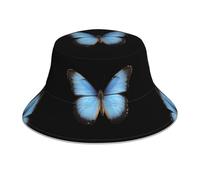 VVXBHGR Cappello da pescatore riflettente double-face con stampa a farfalla blu elfo pieghevole per spiaggia e campeggio