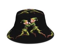 VVXBHGR Cappello da pescatore riflettente double-face con stampa di elfo che si abbraccia l'un l'altro, pieghevole, per spiaggia, campeggio, nero