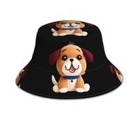 VVXBHGR Cappello da pescatore riflettente double-face, con stampe di cuccioli, pieghevole, per spiaggia, campeggio, colore nero
