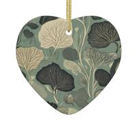 VVXBHGR Ciondolo a forma di foglia di ginkgo con stampa natalizia in ceramica con corda metallica dorata per appendere facilmente la decorazione