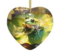 VVXBHGR Ciondolo a forma di rana su una foglia di loto con stampa natalizia in ceramica con corda metallica dorata per appendere facilmente la decorazione