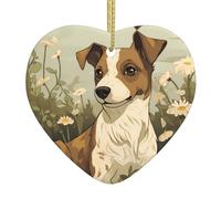 VVXBHGR Divertente ciondolo natalizio in ceramica con stampa di cani con corda metallica dorata per appendere facilmente la decorazione