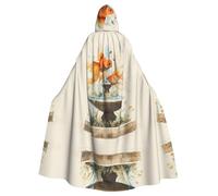 VVXBHGR Halloween adulto mantello con cappuccio Pesce rosso nella fontana Stampe comodo e morbido con tesa larga adatto per feste di ballo e raduni