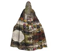 VVXBHGR Mantella con cappuccio per adulti di Halloween Fiori dalla fontana Stampe comode e morbide con tesa larga adatta per feste di ballo e raduni