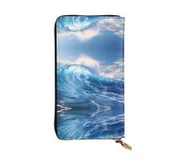 VVXBHGR Portafoglio lungo in pelle blu Ocean Waves stampe comodo e leggero chiusura con cerniera per riporre monete e carte di credito.