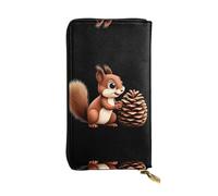VVXBHGR Portafoglio lungo in pelle Pochette Piccolo Scoiattolo Rubare Pigne Stampe Comodo e Leggero Chiusura con Cerniera per Conservare Monete e Carte di Credito.