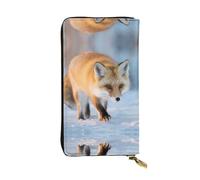 VVXBHGR Portafoglio lungo in pelle The Fox Who Stepped on Snow Stampe Comoda e leggera chiusura con cerniera per riporre monete e carte di credito.