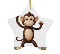 VVXBHGR Smart Little Monkey Prints, ciondolo natalizio in ceramica a forma di stella, decorazione creativa e festosa, facile da appendere
