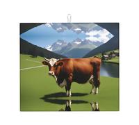 VVXBHGR - Tappetino scolapiatti per cucina, con stampa di mucca svizzera, ultra assorbente, reversibile ed elegante