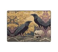 VVXBHGR The crow on the skull - Tappeto con stampa per soggiorno, ufficio, tavolino da caffè, letto, balcone, morbido, soffice, assorbente, resistente, 203 x 147 cm