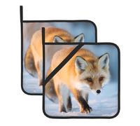 VVXBHGR The Fox Who Stepped on Snow Prints - Presine quadrate resistenti al calore (set di due), 20,3 x 20,3 cm, tessuti di qualità, anti-scottatura e facili da pulire
