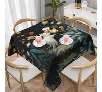 VVXBHGR Tovaglia decorativa quadrata con stampa di topo che raccoglie fiori, 152,4 x 152,4 cm, impermeabile, resistente alle pieghe, riutilizzabile per bar, buffet, picnic, matrimoni, feste