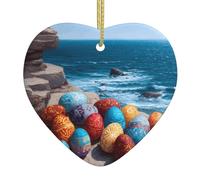 VVXBHGR Uova di Pasqua sulla costa stampe, ciondolo natalizio in ceramica con corda metallica dorata per appendere facilmente la decorazione