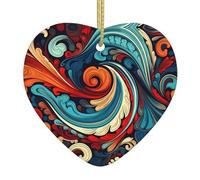 VVXBHGR Vivid Patterns Prints - Ciondolo natalizio in ceramica con corda metallica dorata per appendere facilmente la decorazione