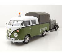 VW T1 Bus Pritsche Piano Verde Bianco Con Rimorchio Modellino 1:24 MotorMax