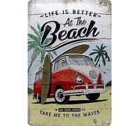 VW Volkswagen Camper Van IN Spiaggia Goffrato Metallo Insegna 300mm x 200mm