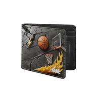 VWCSDSCS Portafoglio per bambini da calcio in fiamme personalizzato per ragazzi Nome personalizzato Divertente Pelle Bifold RFID Blocco Tasca portamonete Regali di compleanno di Natale per Ragazzo