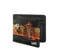 VWCSDSCS Portafoglio per bambini da calcio in fiamme personalizzato per ragazzi Nome personalizzato Divertente Pelle Bifold RFID Blocco Tasca portamonete Regali di compleanno di Natale per Ragazzo