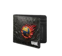 VWCSDSCS Portafoglio per bambini da calcio in fiamme personalizzato per ragazzi Nome personalizzato Divertente Pelle Bifold RFID Blocco Tasca portamonete Regali di compleanno di Natale per Ragazzo