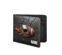VWCSDSCS Portafoglio per bambini da calcio in fiamme personalizzato per ragazzi Nome personalizzato Divertente Pelle Bifold RFID Blocco Tasca portamonete Regali di compleanno di Natale per Ragazzo