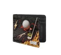 VWCSDSCS Portafoglio per bambini da calcio in fiamme personalizzato per ragazzi Nome personalizzato Divertente Pelle Bifold RFID Blocco Tasca portamonete Regali di compleanno di Natale per Ragazzo