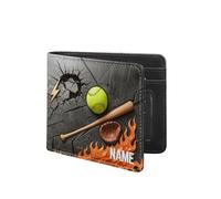 VWCSDSCS Portafoglio per bambini da calcio in fiamme personalizzato per ragazzi Nome personalizzato Divertente Pelle Bifold RFID Blocco Tasca portamonete Regali di compleanno di Natale per Ragazzo