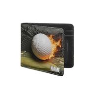 VWCSDSCS Portafoglio per bambini da calcio in fiamme personalizzato per ragazzi Nome personalizzato Divertente Pelle Bifold RFID Blocco Tasca portamonete Regali di compleanno di Natale per Ragazzo