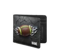 VWCSDSCS Portafoglio per bambini da calcio in fiamme personalizzato per ragazzi Nome personalizzato Divertente Pelle Bifold RFID Blocco Tasca portamonete Regali di compleanno di Natale per Ragazzo