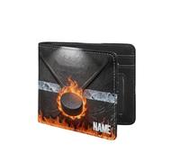 VWCSDSCS Portafoglio per bambini da calcio in fiamme personalizzato per ragazzi Nome personalizzato Divertente Pelle Bifold RFID Blocco Tasca portamonete Regali di compleanno di Natale per Ragazzo