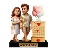 VWCSDSCS Statuetta fotografica di coppia personalizzata con calendario data anniversario nome personalizzato ritratto cartone animato acrilico ornamento da scrivania regali per fidanzato, fidanzata