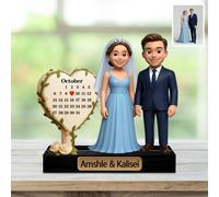 VWCSDSCS Statuetta fotografica di coppia personalizzata con calendario data anniversario nome personalizzato ritratto cartone animato acrilico ornamento da scrivania regali per fidanzato, fidanzata