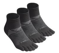 VWELL Coolmax, calzini con dita per uomo e donna, calzini a cinque dita per atletica, calzini da corsa a quarto alla caviglia (3 paia), nero, Medium