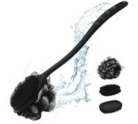 VWMYQ Set di spazzole per doccia con manico lungo, 2 testine di ricambio con morbide setole in luffa e silicone, spazzola esfoliante per il corpo ricca di schiuma, per uomini e donne, grigio scuro,