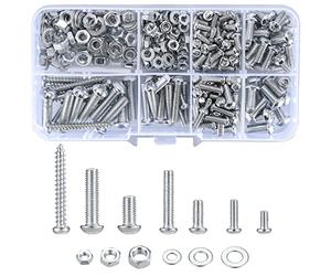 Vwoqiy 380 pezzi Viti a Testa Bombata con Dadi e Rondelle Assortimento Set, M3 M4 M5 Viti Esagonali a Testa Incrociata e Dadi e Bulloni per Elettronica Industriale Ministero Interni(Argento 380)