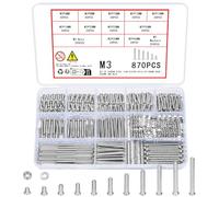 Vwoqiy 870 Pezzi M3 Set di Viti Bulloni e Dadi e Rondelle Kit, Bulloni Viti a Testa Tonda, Vite a Testa Cilindrica a Croce, Vite a Macchina (Argento 870 M3)