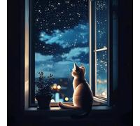 VwrxnchCoatx 11Ct Kit Punto A Croce Timbrato Fai-Da-Te Ricamo Linea Completa Di Kit Iniziali Per Ricamo Prestampato Per Principianti - Gatto Che Si Gode La Vista Notturna Dalla Finestra 40Cm*50Cm